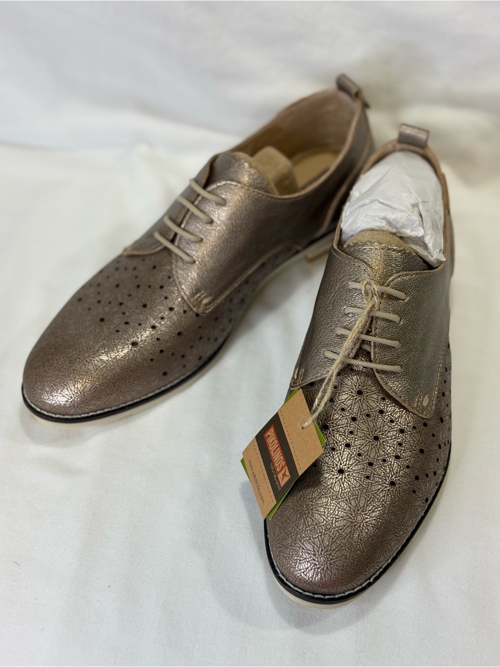 NWT PIKOLINOS Metallic Champagne Lace-Up Oxfords
